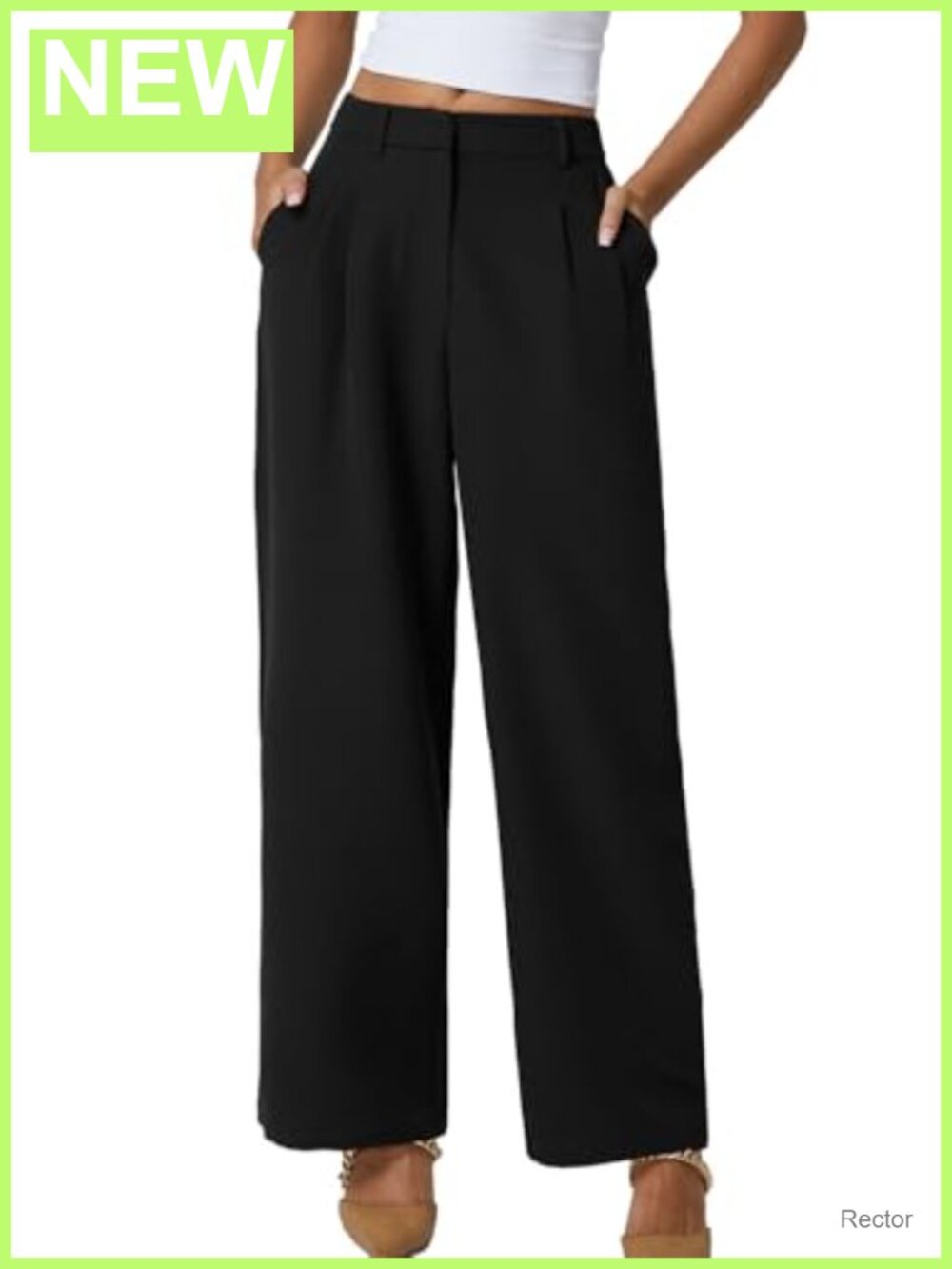 High Waisted Wide Leg Dress Pants Wrinkle Free Work Trousers with Pockets
